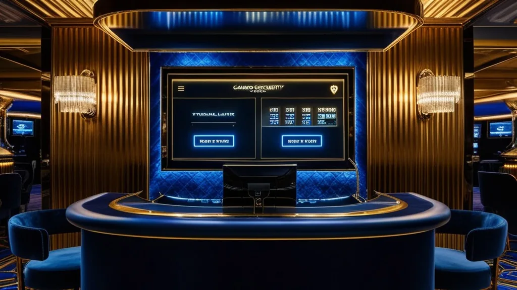 Sicherheitsprüfung und Limits an einem dunklen Casino-Auszahlungsbereich