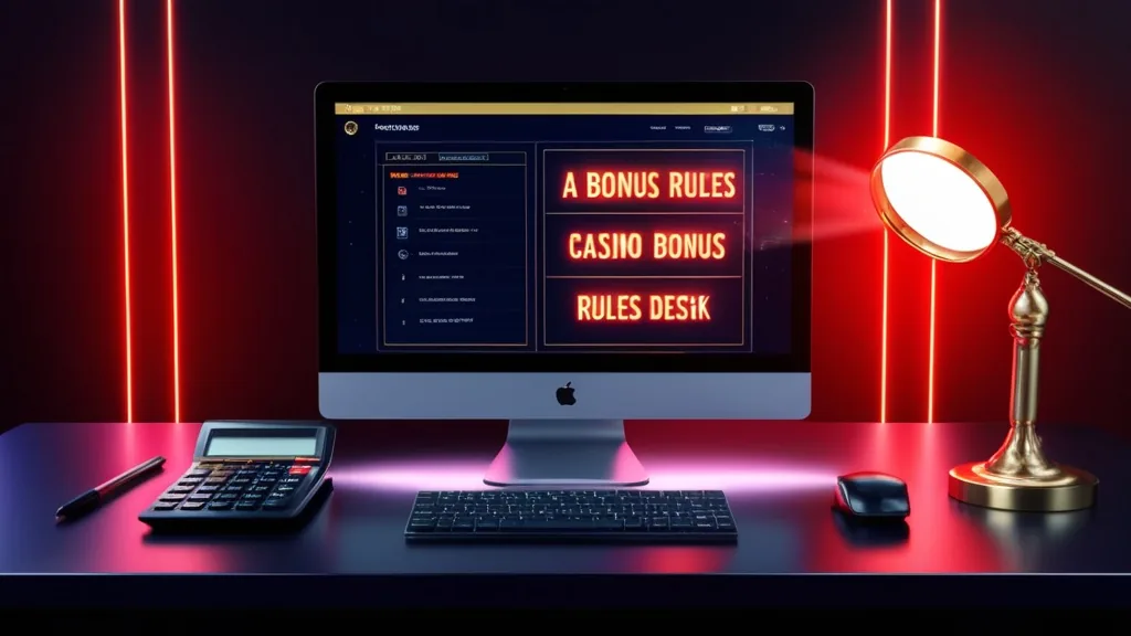 Checkliste und Bonusbedingungen in einer dunklen Casino-Atmosphäre