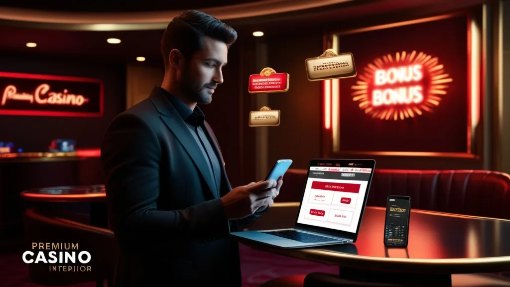 Stammspieler prüft ein Bonusangebot und Treuehinweise im Casino-Konto
